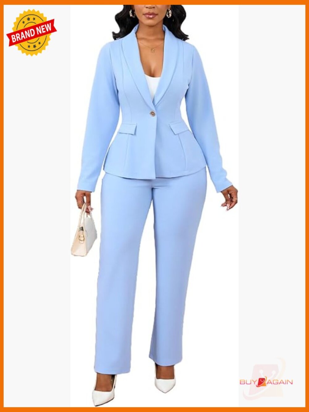 Women's 2-Piece Blazer & Straight Leg Pant Suit Set - Office Professional